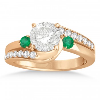 Emerald & Diamond Swirl Engagement Ring & Band Bridal Set 14k Rose Gold 0.58ct