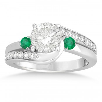 Emerald & Diamond Swirl Engagement Ring & Band Bridal Set 14k White Gold 0.58ct