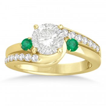 Emerald & Diamond Swirl Engagement Ring & Band Bridal Set 14k Yellow Gold 0.58ct