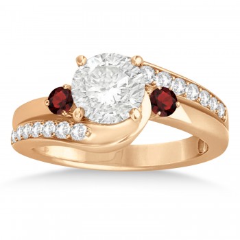 Garnet & Diamond Swirl Engagement Ring & Band Bridal Set 14k Rose Gold 0.58ct