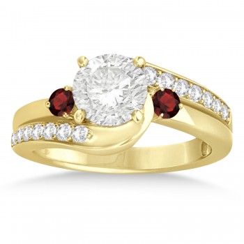 Garnet & Diamond Swirl Engagement Ring & Band Bridal Set 14k Yellow Gold 0.58ct