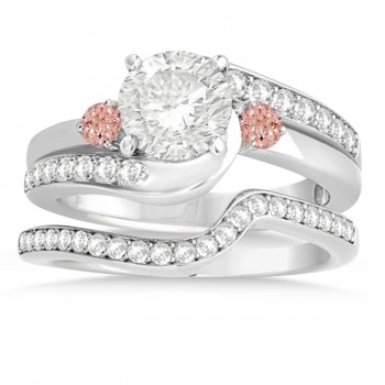 Morganite & Diamond Swirl Engagement Ring & Band Bridal Set Platinum 0.58ct