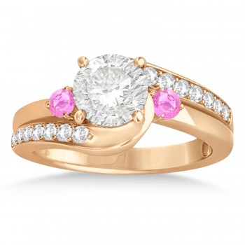 Pink Sapphire & Diamond Swirl Engagement Ring & Band Bridal Set 14k Rose Gold 0.58ct