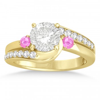 Pink Sapphire & Diamond Swirl Engagement Ring & Band Bridal Set 14k Yellow Gold 0.58ct