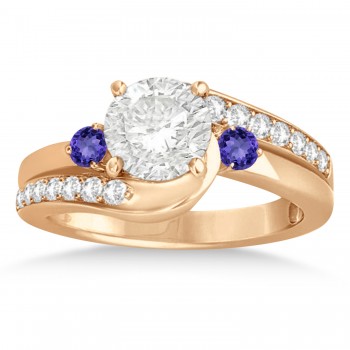 Tanzanite & Diamond Swirl Engagement Ring & Band Bridal Set 14k Rose Gold 0.58ct