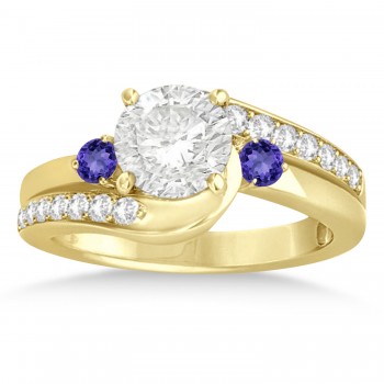 Tanzanite & Diamond Swirl Engagement Ring & Band Bridal Set 14k Yellow Gold 0.58ct