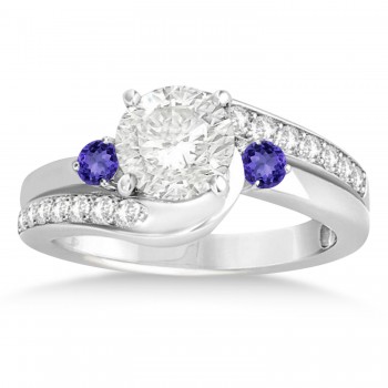 Tanzanite & Diamond Swirl Engagement Ring & Band Bridal Set Palladium 0.58ct