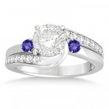 Tanzanite & Diamond Swirl Engagement Ring & Band Bridal Set Platinum 0.58ct