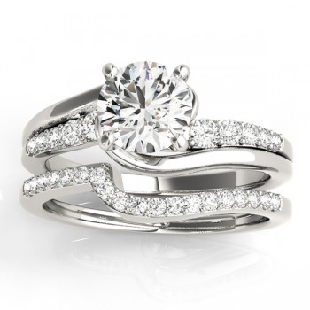 Lab Grown Diamond Swirl Engagement Ring & Band Bridal Set 14k White Gold 0.50ct