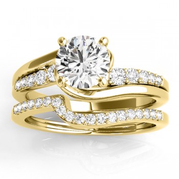 Lab Grown Diamond Swirl Engagement Ring & Band Bridal Set 14k Yellow Gold 0.50ct