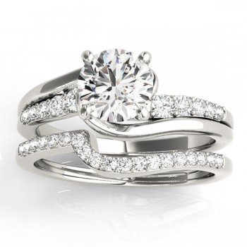 Lab Grown Diamond Swirl Engagement Ring & Band Bridal Set 18k White Gold 0.50ct