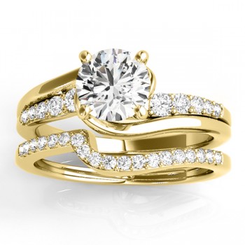 Lab Grown Diamond Swirl Engagement Ring & Band Bridal Set 18k Yellow Gold 0.50ct