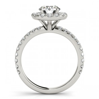 French Pave Halo Diamond Engagement Ring Setting 18k White Gold 2.50ct