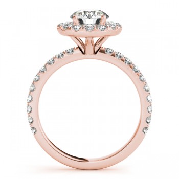 French Pave Halo Lab Grown Diamond Engagement Ring Setting 14k Rose Gold 0.75ct