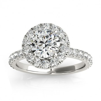 French Pave Halo Lab Grown Diamond Engagement Ring Setting Platinum 0.75ct