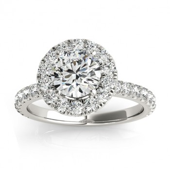 French Pave Halo Diamond Engagement Ring Setting Platinum 0.75ct