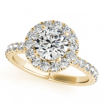 French Pave Halo Diamond Bridal Ring Set 18k Yellow Gold (1.45ct)