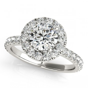 French Pave Halo Diamond Bridal Ring Set Platinum (1.95ct)