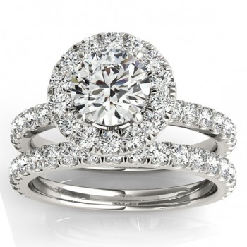 French Pave Halo Lab Grown Diamond Bridal Ring Set Palladium (1.20ct)