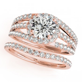 Triple Band Diamond Engagement Ring Bridal Set 18k Rose Gold (2.33ct)