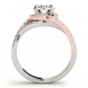 Twisted Three Row Halo Engagement Ring 14k Two Tone Rose Gold 1.00ct