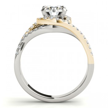 Twisted Three Row Halo Engagement Ring 14k Two Tone Yellow Gold 1.00ct