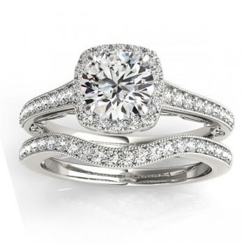 Diamond Antique Style Halo Bridal Set 14k White Gold (0.52ct)