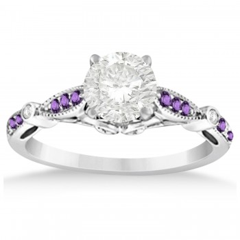 Marquise & Dot Amethyst Vintage Engagement Ring 14k White Gold 0.13ct