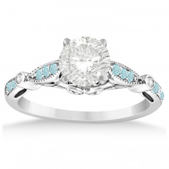 Marquise & Dot Aquamarine Vintage Engagement Ring 14k White Gold 0.13ct