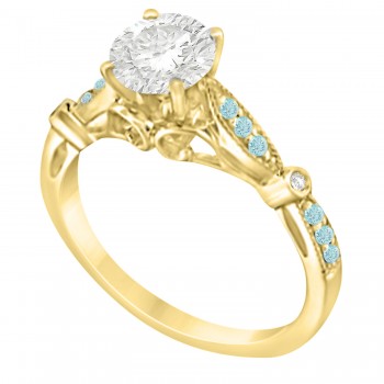 Marquise & Dot Aquamarine Vintage Engagement Ring 14k Yellow Gold 0.13ct