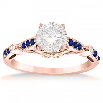 Marquise & Dot Blue Sapphire Vintage Engagement Ring 14k Rose Gold 0.13ct