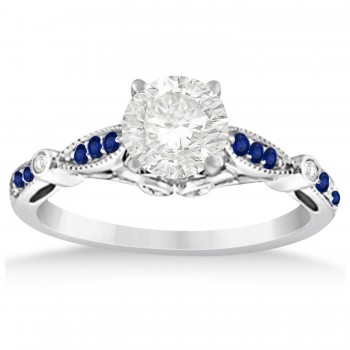 Marquise & Dot Blue Sapphire Vintage Engagement Ring 14k White Gold 0.13ct