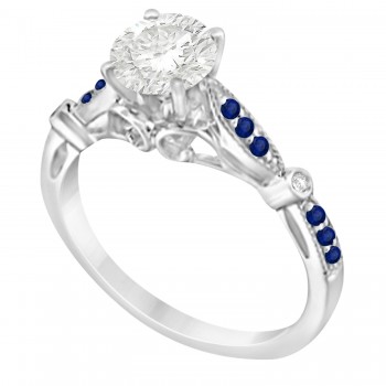 Marquise & Dot Blue Sapphire Vintage Engagement Ring 14k White Gold 0.13ct