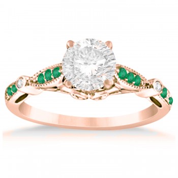 Marquise & Dot Emerald Vintage Engagement Ring 14k Rose Gold 0.13ct