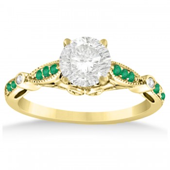 Marquise & Dot Emerald Vintage Engagement Ring 14k Yellow Gold 0.13ct