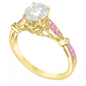 Marquise & Dot Pink Sapphire Vintage Engagement Ring 14k Yellow Gold 0.13ct