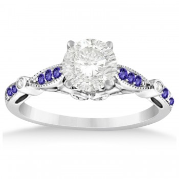 Marquise & Dot Tanzanite Vintage Engagement Ring 14k White Gold 0.13ct