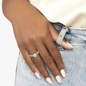Marquise & Dot Diamond Vintage Engagement Ring 14k White Gold 0.13ct