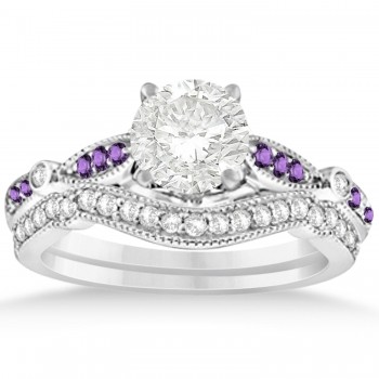 Marquise & Dot Amethyst Vintage Bridal Set in 14k White Gold (0.29ct)