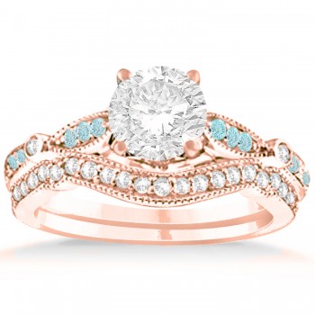 Marquise & Dot Aquamarine Vintage Bridal Set in 14k Rose Gold (0.29ct)