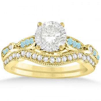 Marquise & Dot Aquamarine Vintage Bridal Set in 14k Yellow Gold (0.29ct)