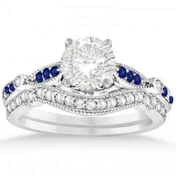 Marquise & Dot Blue Sapphire Vintage Bridal Set in 14k White Gold (0.29ct)