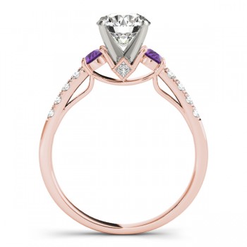 Diamond & Amethyst Three Stone Engagement Ring 14k Rose Gold (0.43ct)