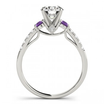 Diamond & Amethyst Three Stone Engagement Ring 14k White Gold (0.43ct)