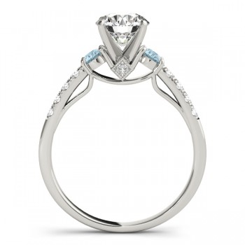 Diamond & Aquamarine Three Stone Engagement Ring 14k White Gold (0.43ct)
