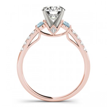 Diamond & Aquamarine Three Stone Engagement Ring 18k Rose Gold (0.43ct)