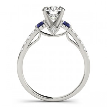 Diamond & Blue Sapphire Three Stone Engagement Ring 14k White Gold (0.43ct)