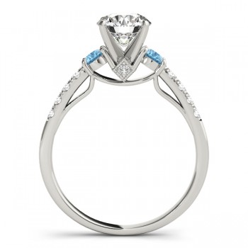 Diamond &  Blue Topaz Three Stone Engagement Ring Setting Platinum (0.43ct)