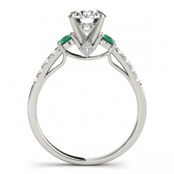 Diamond & Emerald Three Stone Engagement Ring 14k White Gold (0.43ct)