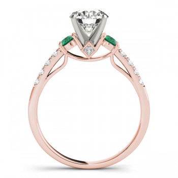 Diamond & Emerald Three Stone Engagement Ring 18k Rose Gold (0.43ct)